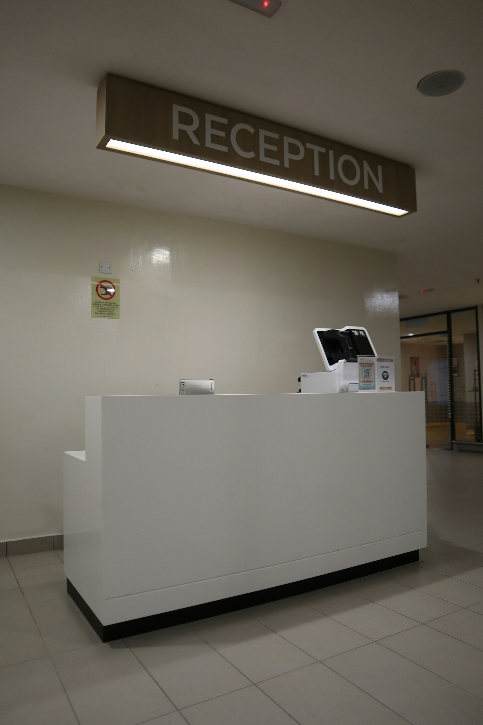 Reception desk at a healthcare facility